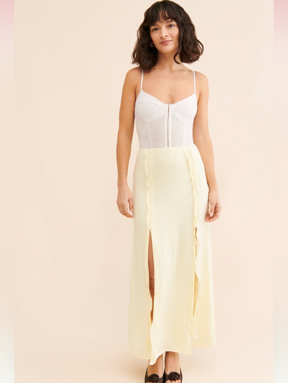Free People Third Form Stroke Frills Butter Yellow Maxi Skirt